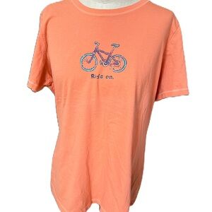 Life Is Good Women’s Short Sleeve Ride On Tee With Bicycle. Size Large